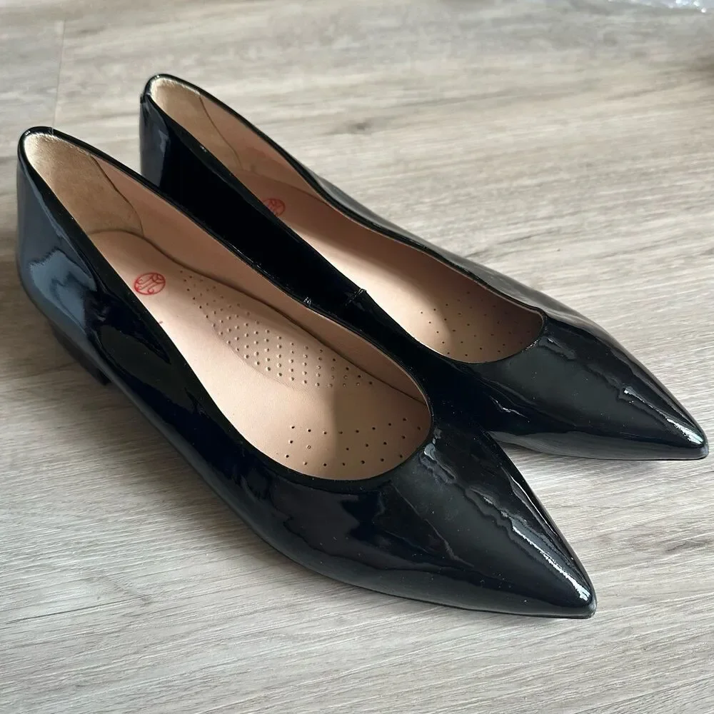 Marc Joseph New York Shoes Bianca CT Black Patent Leather Pointed Toe Flats Sz 8